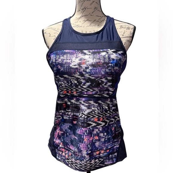 ATHLETA Colorblock Tri-Essentials Tankini Swim Running Top navy Blue Size Large - Picture 13 of 13